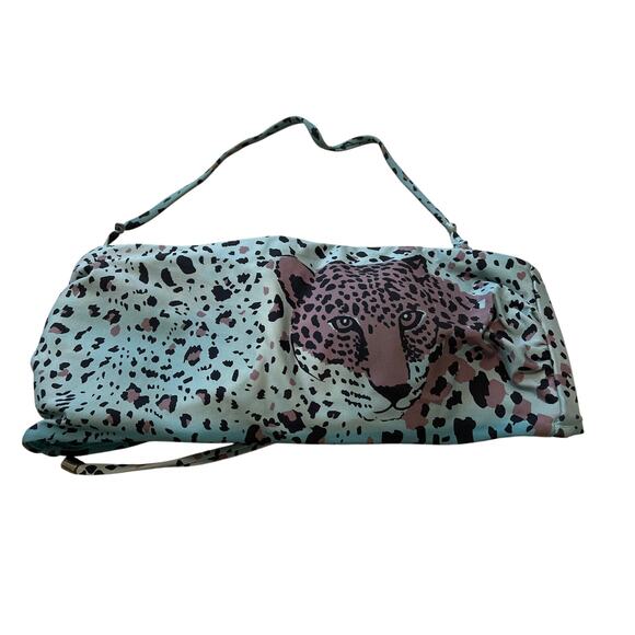 Victorias Secret Large Blue Brown Leopard Print Padded Swim Bikini Top Swimwear - Picture 1 of 6